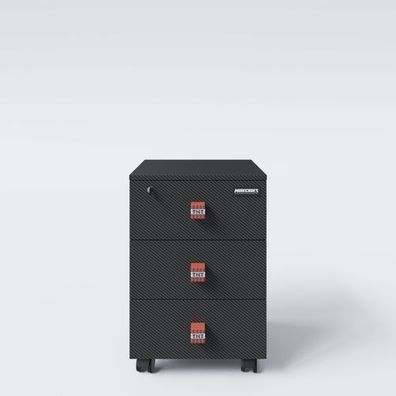 Minecraft - Rollcontainer mit 3 Schubladen, abschließbar, Carbon Optik