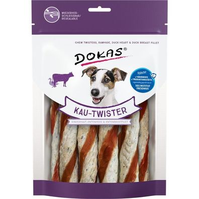 Dokas Dog Kau Twister Rinderhaut, Entenherz & Entenbrust 18 x 200g