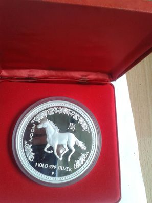 Original 30$ 2002 Australien Lunar Pferd 1kg Silber kilo Silber Im Etui