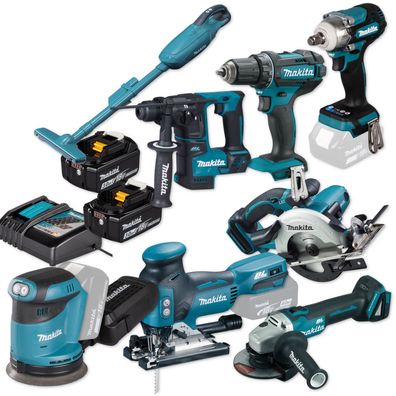 Makita Akku-Combo-Set Hausbau 18V DJV181 DTW300 DDF482 DBO180 DGA504 DSS501 uvm