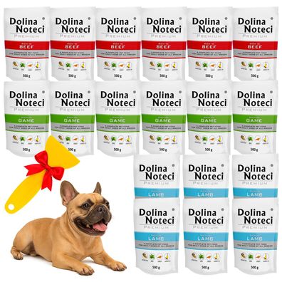 Dolina Noteci - Nassfutter für Hunde 18×500 g (6× Wild, 6× Rind, 6× Lamm)