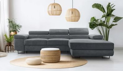 AX LIVING Dunkelgrau Cord Couch L Form - Arborio R Wohnlandschaft 280cm