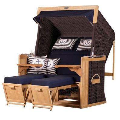 Strandkorb deVries PURE® Friesland Sylt XL - PE stone grey - Dessin 198 - inkl
