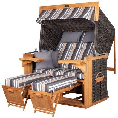 Strandkorb deVries PURE® Friesland Sylt XL - PE stone grey - Dessin 158 - inkl