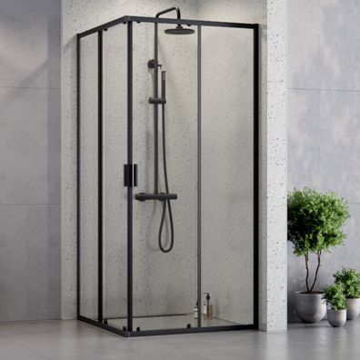 ECOLAM Duschkabine Dusche 80x80x190 Viereck Duschabtrennung schwarz ProClean