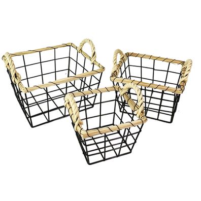 3-tlg Korb Set Metallschale Dekokorb Obstkorb Brotkorb eckig Metall Brotkörbchen