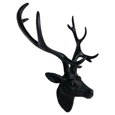 XXL Hirschgeweih Hirschkopf Geweih 10-Ender Schwarz 48x32x61cm Figur Skulptur
