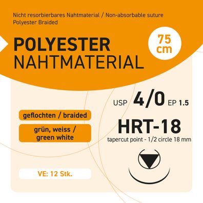 Polyester Nahtmaterial USP 4-0 EP-1.5 HRT-18 - 12 Stück