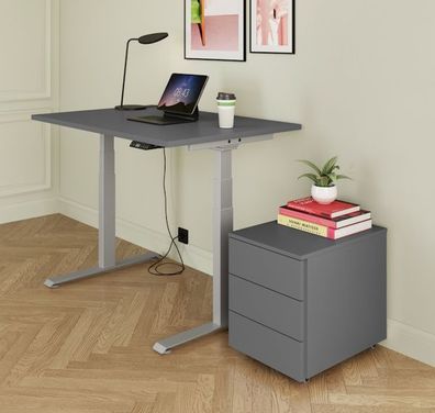 Büromöbel-Set BaseLite elektrischer Schreibtisch mit Rollcontainer Büromöbel