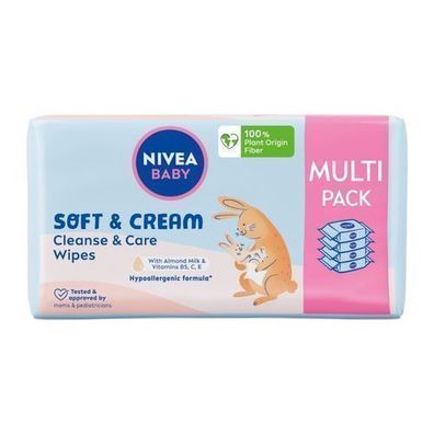 Nivea Baby Sanfte & Cremige Biologisch Abbaubare Feuchttuecher, Packung mit 4 x 5