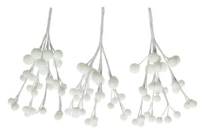 Beerenzweige mit Schnee künstlich 15cm weiß, 3 Stück