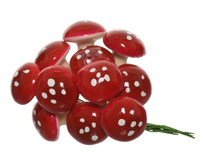 Fliegenpilze am Draht 38mm Kunststoff 12 Stück - Rot