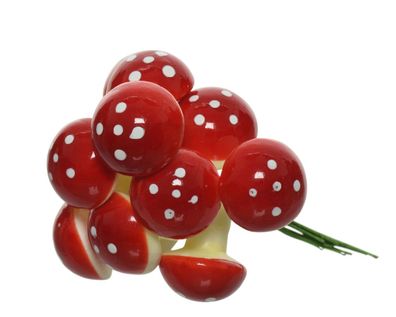 Fliegenpilze am Draht 25mm Kunststoff 12 Stück - Rot