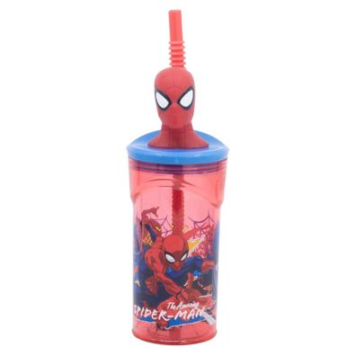 Spiderman Becher 3D Kindertrinkbecher 360 ml mit Strohhalm & Figurdeckel