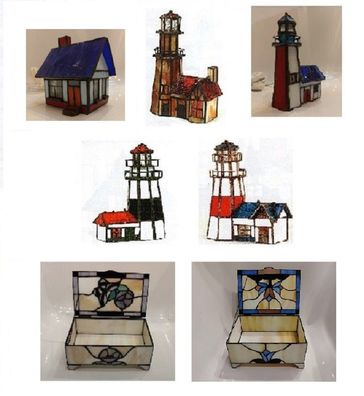 Tiffanyhäuser und Leuchttürme, Höhe 15,5 - 19,0 cm
