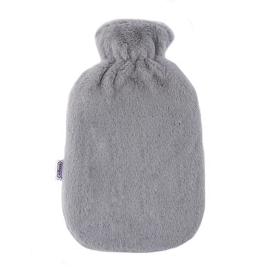 Gummi-Wärmflasche 2 l mit Plüschbezug Super Soft grau