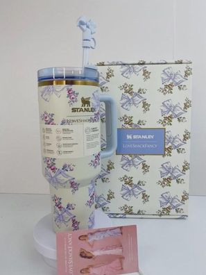 Stanley X Love Shack Fancy Holiday Quencher Cup Xmas Blue Bows Special Gift 40oZ