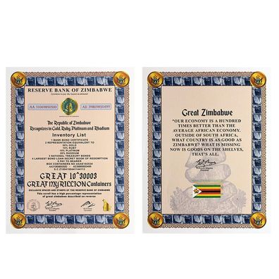 Banknote Myrillion Containers Certificate Zimbabwe Bankfrisch (Zimb251025)