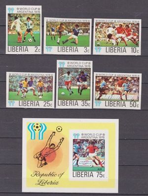 Liberia 1978 postfrisch MiNr. 1061B-1067B+Block90B Fußball-WM Argentinien