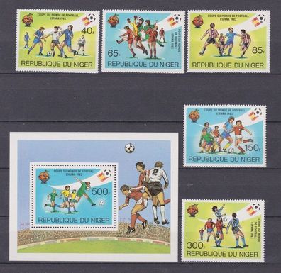 Niger 1981 postfrisch MiNr. 767-772 + Block34 Fußball-Weltmeisterschaft, Spanien