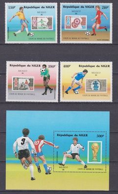 Niger 1986 postfrisch MiNr. 991-995 + Block 49 Fußball-Weltmeisterschaft, Mexiko