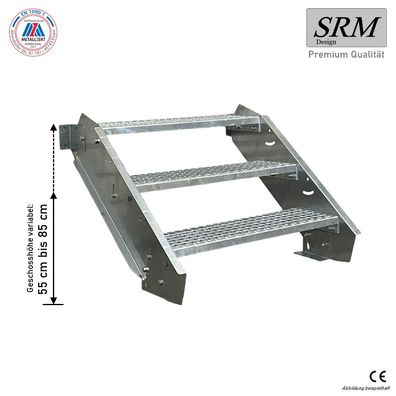 3 Stufen Stahltreppe Breite 60 - 160 cm Geschosshöhe 40 - 60 cm ohne Geländer