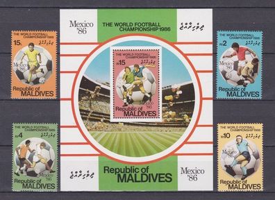 Malediven 1986 postfrisch MiNr. 1189-1193 + Block 121 Fußball-WM Mexiko