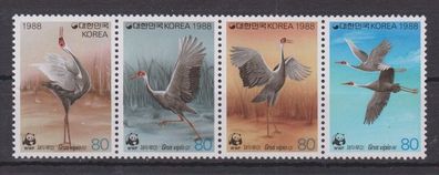 Korea-Süd 1988 postfrisch WWF Viererstreifen MiNr. 1553-1554 Weißnackenkranich