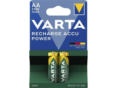 Mignon-Akku VARTA, Typ AA, NiMH-Akku, HR06, 1,2V/2100 mAh, Pre-charged, 2er Pack