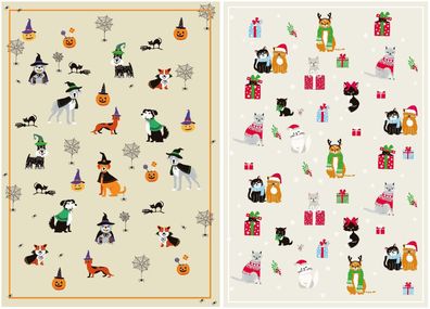 1 Geschirrtuch Hunde o. Katzen, Halloween, Weihnachten Geschirrtücher Tuch Tiere