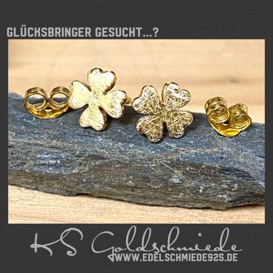 Ohrstecker 925 Silber vergoldet Kleeblatt matt kleine Glücksbringer Ohrring
