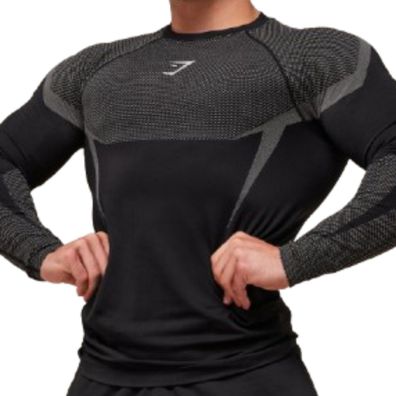 Gymshark Onyx 5.0 Seamless Long Sleeve T-Shirt - Black/Light Grey