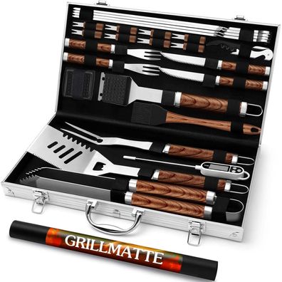 Premium Grillbesteckset aus Edelstahl 26 teilig Perfekte Geschenke für Männer