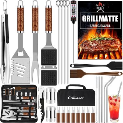Hochwertiges Grillbesteckset aus Edelstahl 30 teilig Perfektes Camping Zubehör