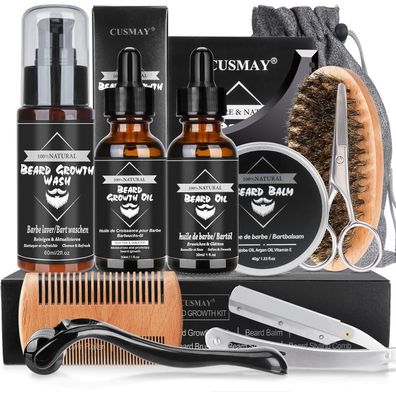 11 in 1 Bartwachstumsset für Männer Geschenke inkl Pflegeprodukte und Bartroller