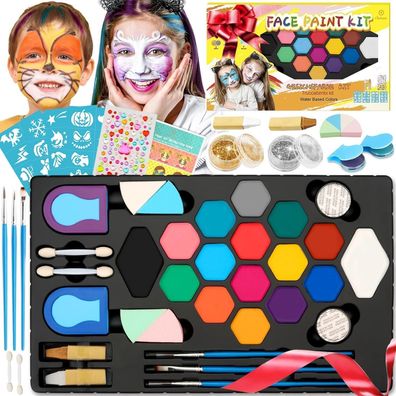 Fasching Kinderschminke Set 18 Farben Schablonen Strasssteine Haarkreide Kinder