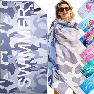Strandtuch Mikrofaser Camouflage Grau 180x90 Sandabweisend Leicht