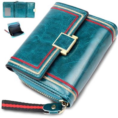 Frauen Geldbörse PU Leder Klein Kartenetui Blau Cyanfarben