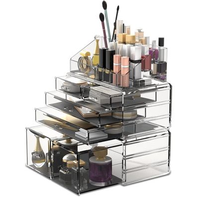 Transparenter Makeup Organizer 6 Schubladen 16 Fächer Stilvoll und Praktisch