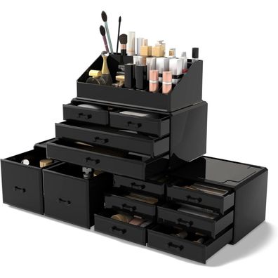 Makeup Aufbewahrungsbox XXL 4 Lagen Schwarz Große Kapazität Schmink Organizer