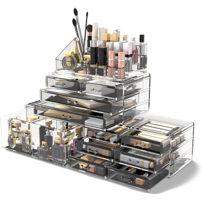Schminkaufbewahrung XXL 4 Lagen Transparent Organizer Große Kapazität Elegant