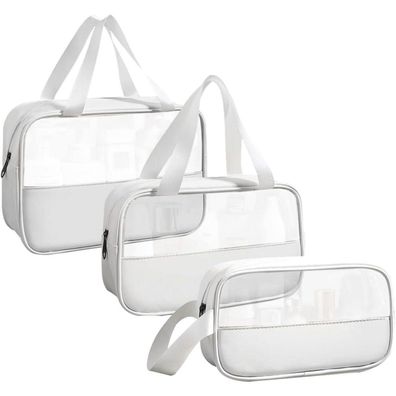 Kosmetiktasche Transparent 3er PVC Set Wasserdicht Leicht Kulturbeutel Weiß