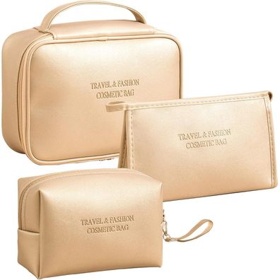 Gold Kosmetiktasche 3er Set PU Wasserdicht Cosmetic Bag Verschiedene Größen