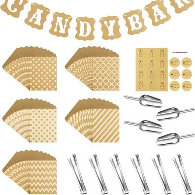 71 Stück Candybar Zubehör Set mit Tüten Sticker Zangen Schaufeln und Girlande