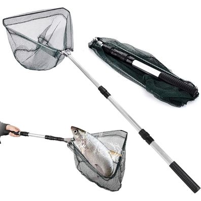 Faltbarer Kescher Angeln 120cm Teleskop-Stangengriff Ultraleicht Gummiertes Netz