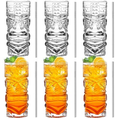 Moderne Tiki Cocktailgläser 400ml Lustige Longdrinkgläser 6er Set