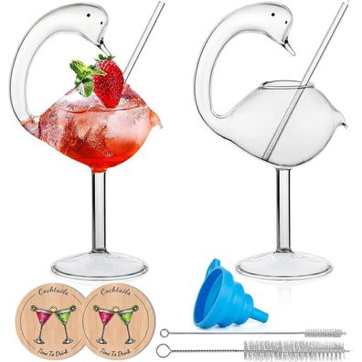 Flamingo Glas 180ml Cocktail Set von 2 Tequila Margarita Geschenkbox Clear