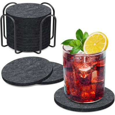 Filzuntersetzer Rund Dunkelgrau 12er Set für Gläser Tassen Bar mit Halter