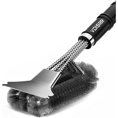 Grillzubehör Grillbürste Edelstahl Schaber Dreireihig Lange Griff BBQ Reiniger