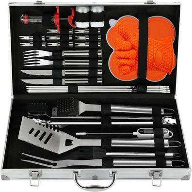 Grill Geschenke Grillbesteck Set 30 Stück Edelstahl Zubehör Komplett im Koffer